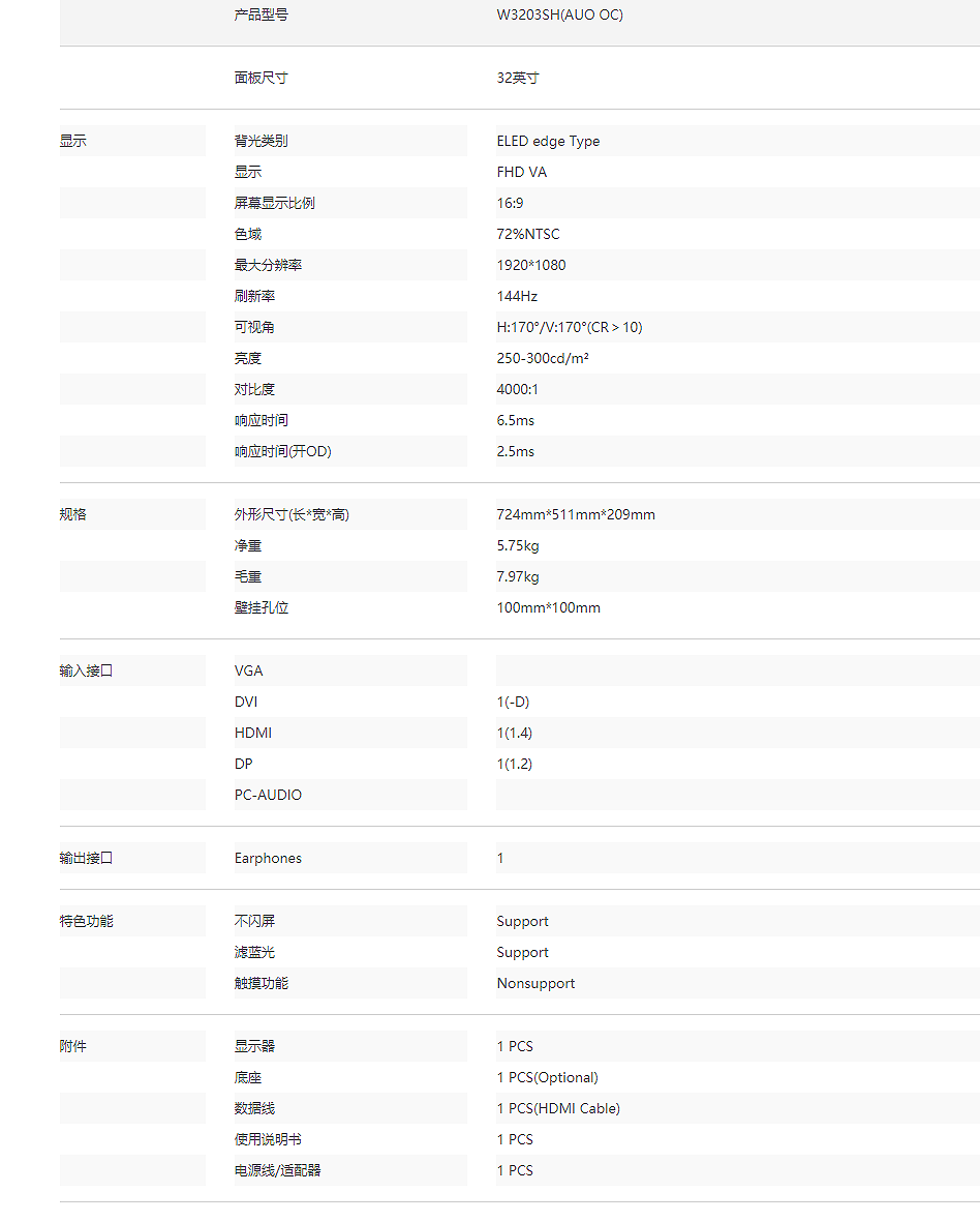 W3203SH(AUO OC) 电竞显示器(图2)